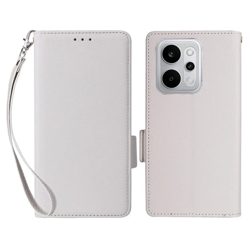 For Realme P4 Power 5G Case Litchi Texture Wallet Leather Phone Cover with Wrist Strap - White - 1