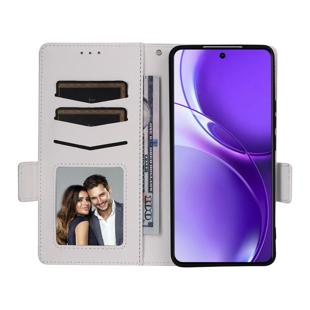 For Realme P4 Power 5G Case Litchi Texture Wallet Leather Phone Cover with Wrist Strap - White - 2