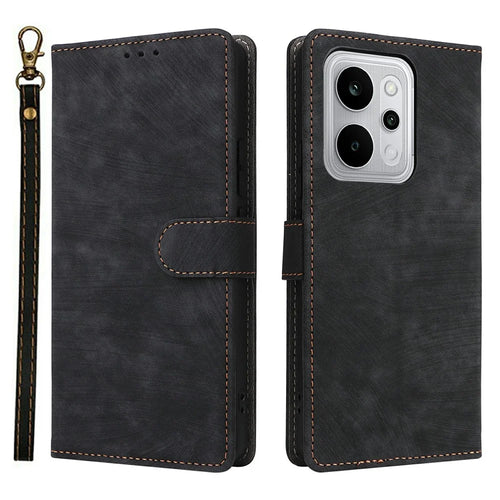 For Realme P4 Power 5G Case Wallet RFID Blocking PU Leather Phone Cover Stand with Strap - Black - 1