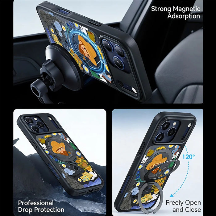 CASEKOO for iPhone 18 Pro Max / 17 Pro Max Magnetic Case Constellation Pattern Ring Kickstand Shockproof PC + TPU Phone Cover - Artist - 2