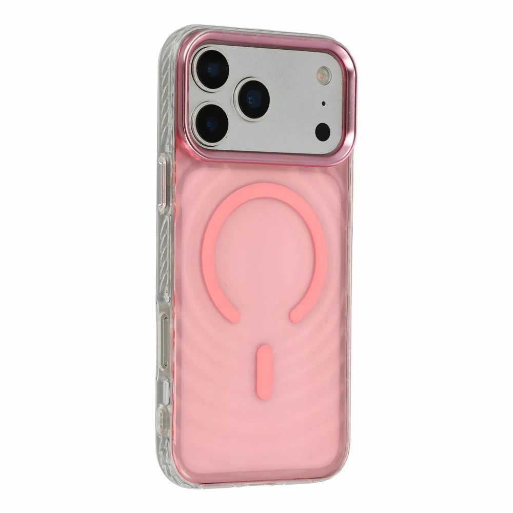 For iPhone 18 Pro Max / 17 Pro Max Magnetic Case Ripple Pattern Clear Acrylic PC Protective Cover Compatible with MagSafe - Pink - 1