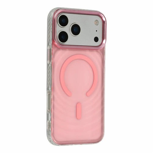 For iPhone 18 Pro / 17 Pro Magnetic Case Ripple Pattern Clear Acrylic PC Protective Cover Compatible with MagSafe - Pink - 1