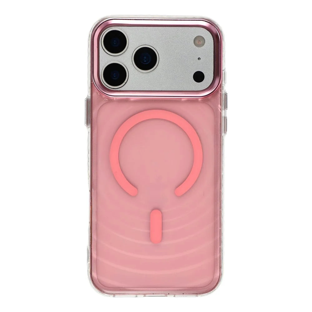 For iPhone 18 Pro / 17 Pro Magnetic Case Ripple Pattern Clear Acrylic PC Protective Cover Compatible with MagSafe - Pink - 2