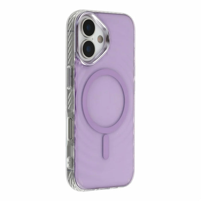 For iPhone 16 Magnetic Case Ripple Pattern Clear Acrylic PC Protective Cover Compatible with MagSafe - Purple - 1