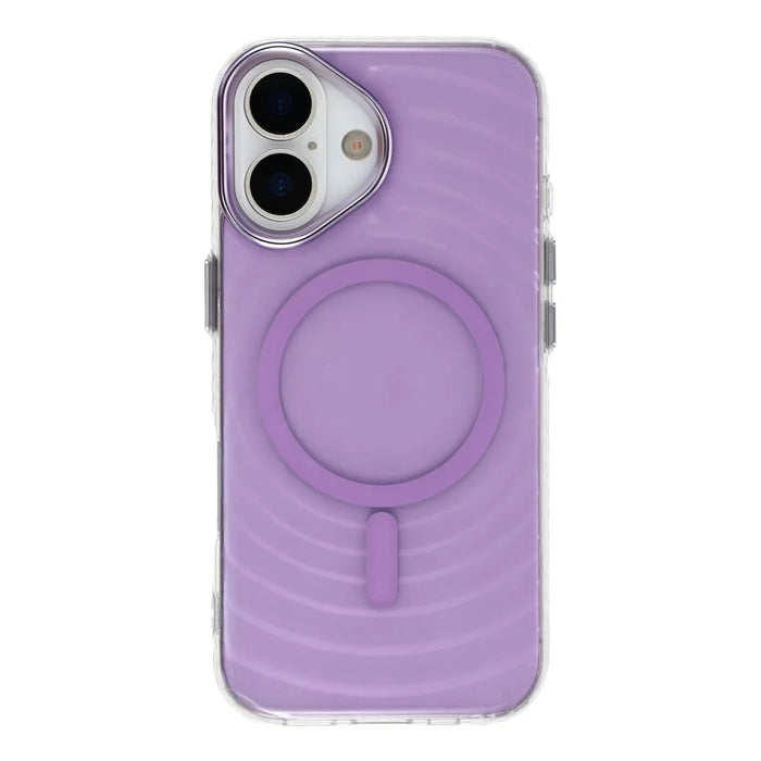 For iPhone 16 Magnetic Case Ripple Pattern Clear Acrylic PC Protective Cover Compatible with MagSafe - Purple - 2