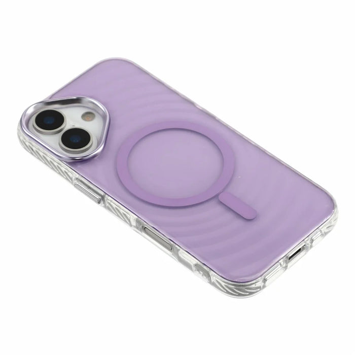 For iPhone 16 Magnetic Case Ripple Pattern Clear Acrylic PC Protective Cover Compatible with MagSafe - Purple - 4