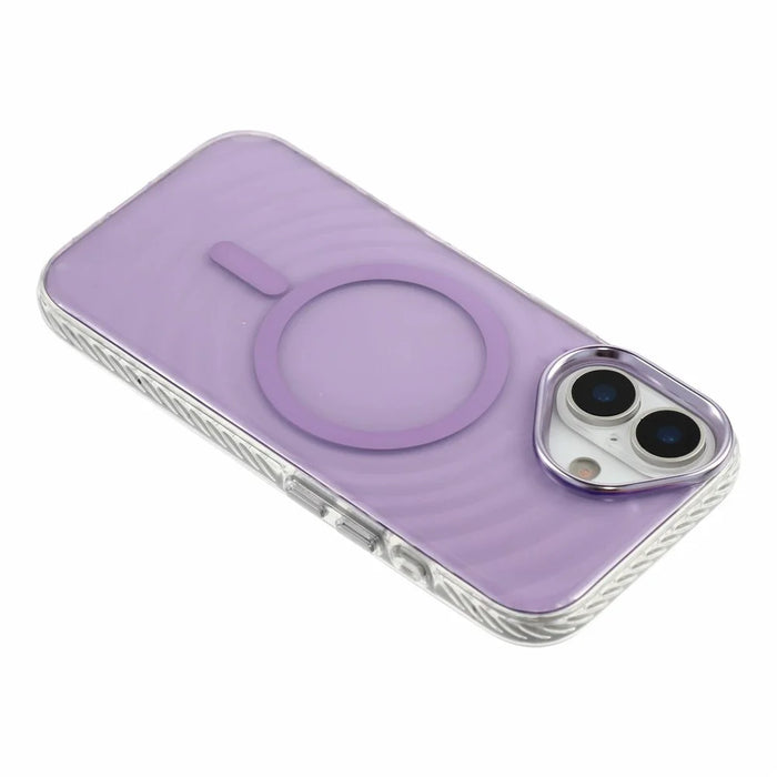 For iPhone 16 Magnetic Case Ripple Pattern Clear Acrylic PC Protective Cover Compatible with MagSafe - Purple - 5