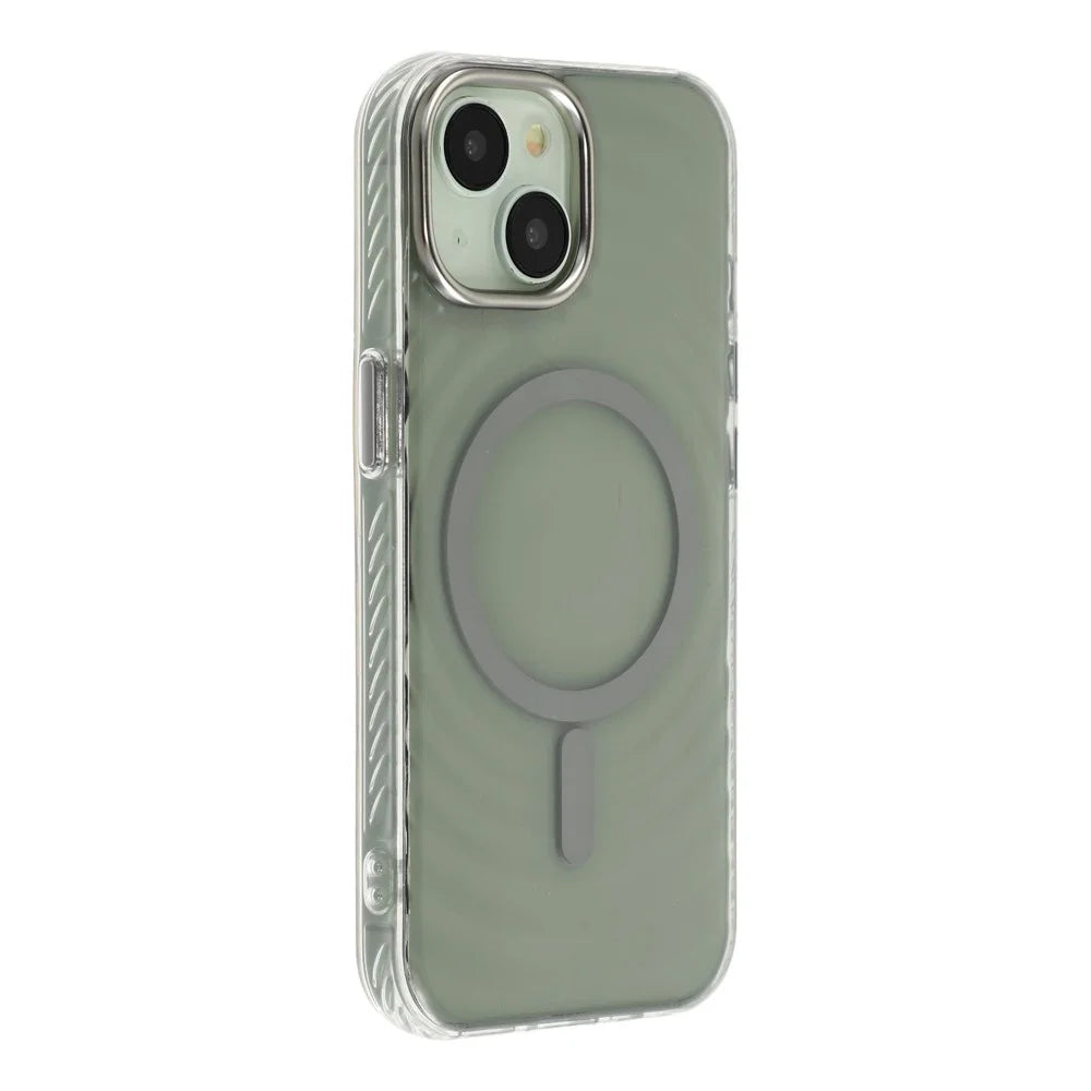 For iPhone 15 Magnetic Case Ripple Pattern Clear Acrylic PC Protective Cover Compatible with MagSafe - Grey - 1