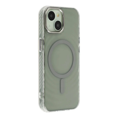 For iPhone 15 Magnetic Case Ripple Pattern Clear Acrylic PC Protective Cover Compatible with MagSafe - Grey - 1