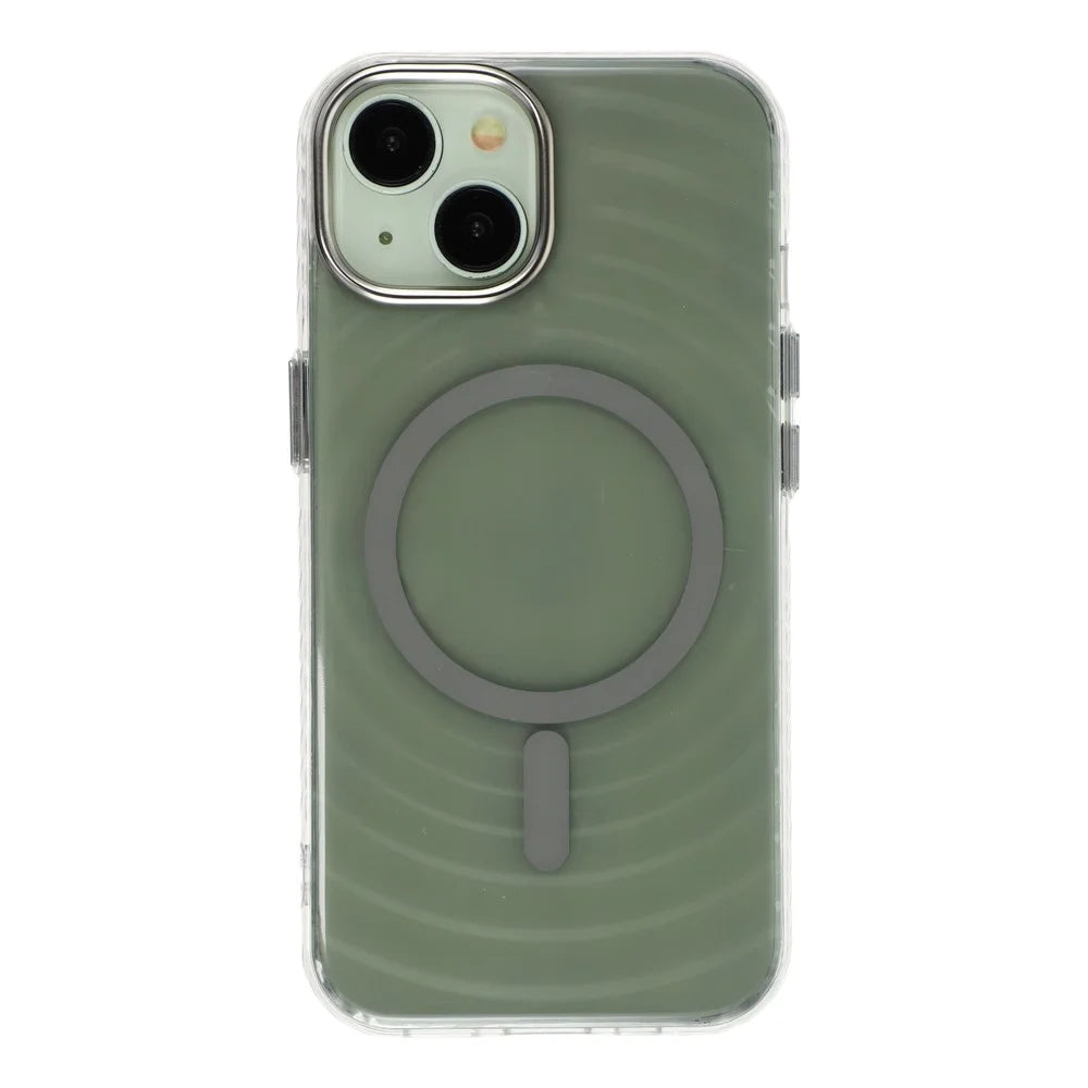 For iPhone 15 Magnetic Case Ripple Pattern Clear Acrylic PC Protective Cover Compatible with MagSafe - Grey - 2