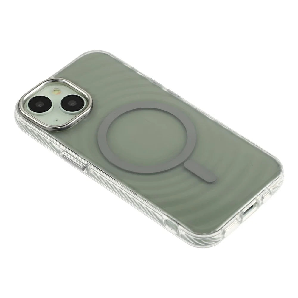 For iPhone 15 Magnetic Case Ripple Pattern Clear Acrylic PC Protective Cover Compatible with MagSafe - Grey - 4