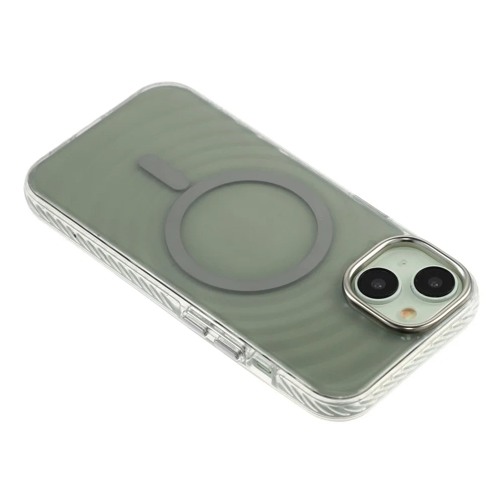 For iPhone 15 Magnetic Case Ripple Pattern Clear Acrylic PC Protective Cover Compatible with MagSafe - Grey - 5