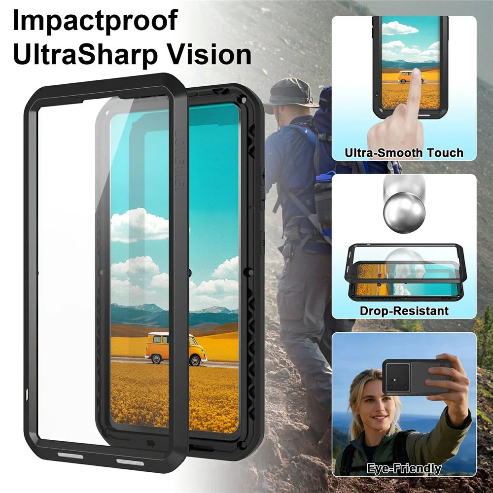 LOVE MEI For Samsung Galaxy S26 Ultra Case Metal + Silicone Full Body Phone Cover with Tempered Glass Film - Black - 3
