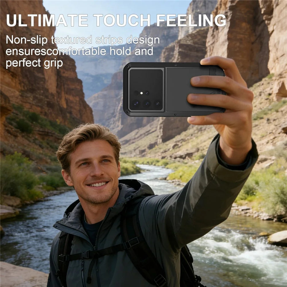 LOVE MEI For Samsung Galaxy S26 Ultra Case Metal + Silicone Full Body Phone Cover with Tempered Glass Film - Black - 4