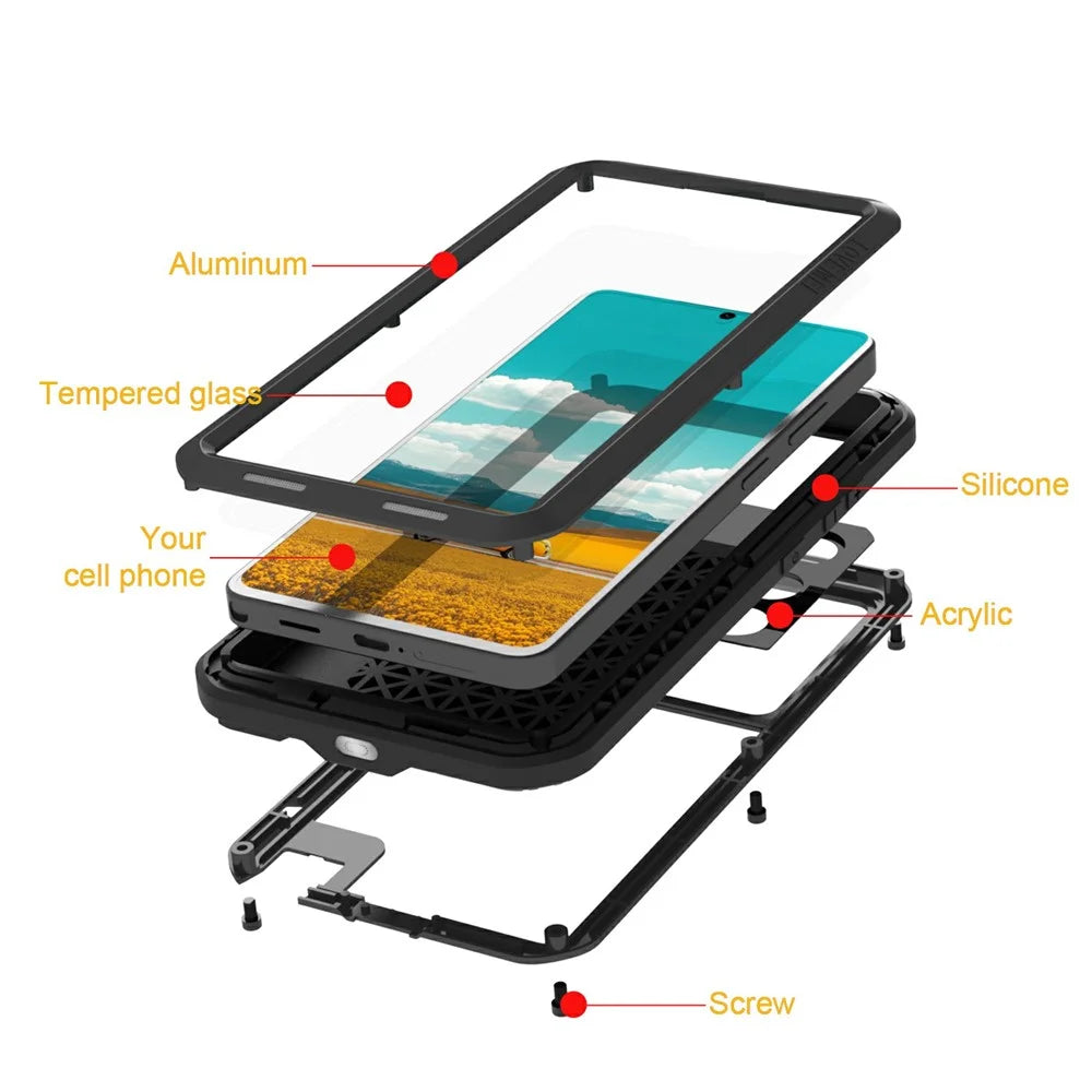 LOVE MEI For Samsung Galaxy S26 Ultra Case Metal + Silicone Full Body Phone Cover with Tempered Glass Film - Black - 7