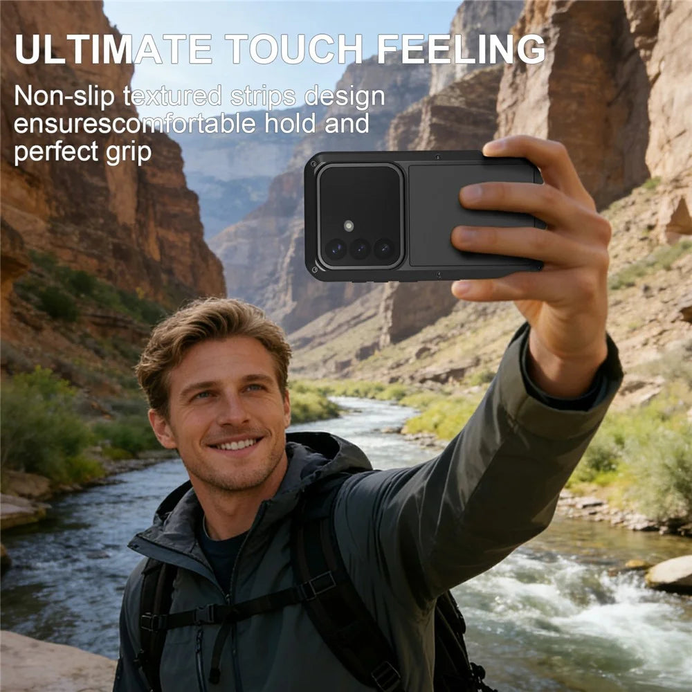 LOVE MEI For Samsung Galaxy S26 Case Metal + Silicone Full Body Phone Cover with Tempered Glass Film - Black - 4