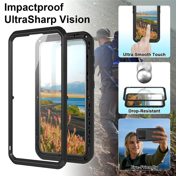 LOVE MEI For Samsung Galaxy S26+ Case Metal + Silicone Full Body Phone Cover with Tempered Glass Film - Black - 3