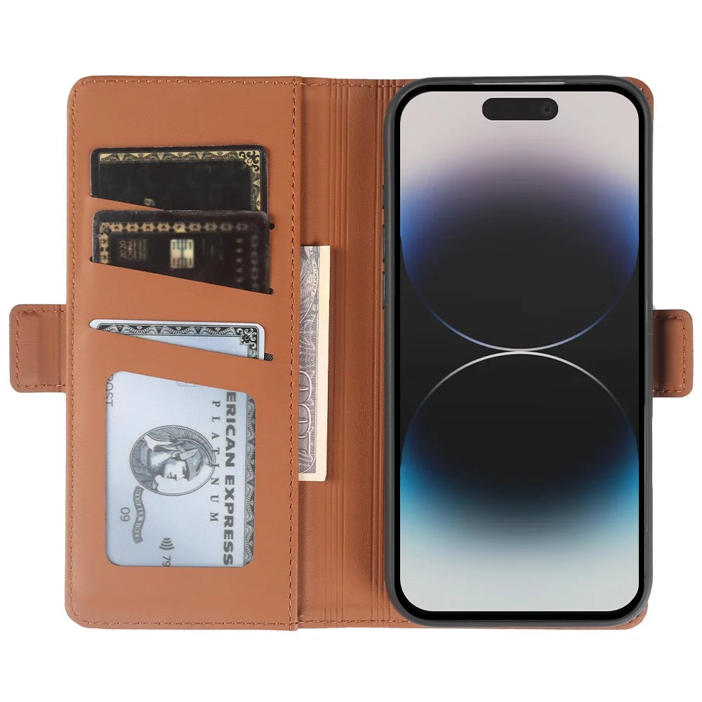 For iPhone 14 Pro Leather Case Wallet Stand TPU + PU Skin-touch Cover - Brown - 2