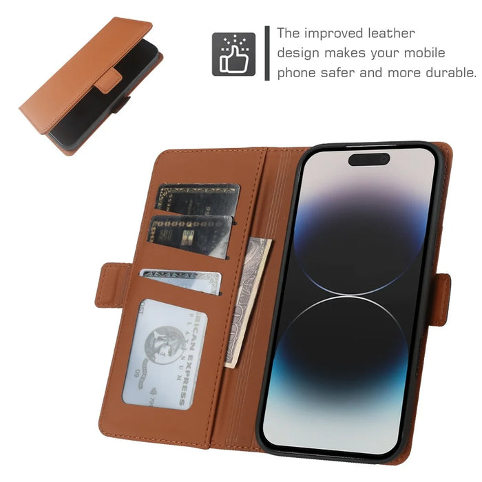 For iPhone 14 Pro Max Leather Case Wallet Stand TPU + PU Skin-touch Cover - Brown - 3