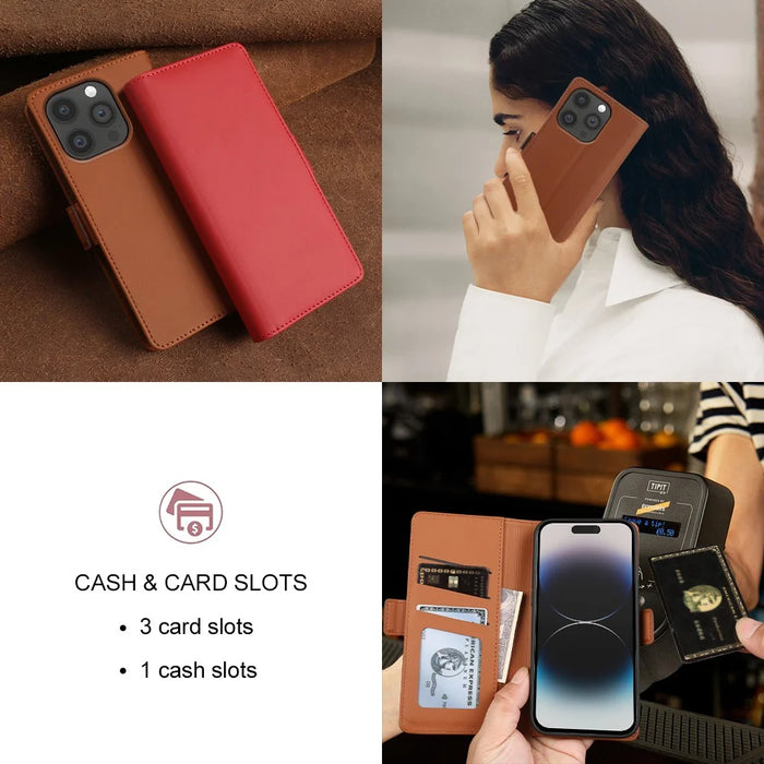 For iPhone 14 Pro Max Leather Case Wallet Stand TPU + PU Skin-touch Cover - Brown - 7