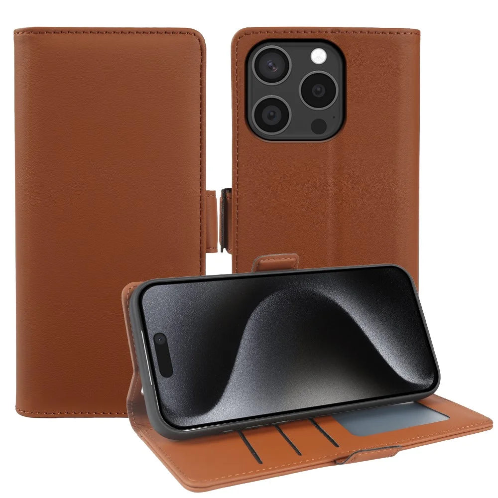 For iPhone 15 Pro Leather Case Wallet Stand TPU + PU Skin-touch Cover - Brown - 1