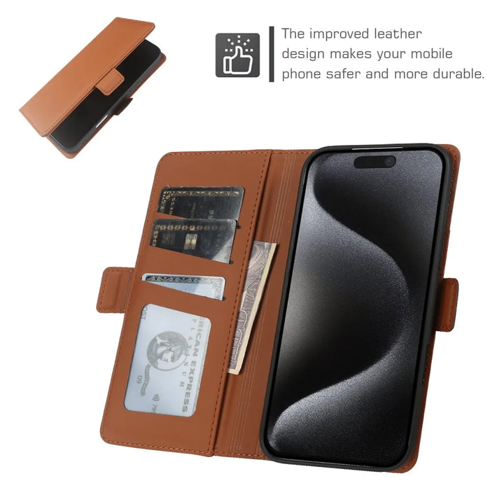 For iPhone 15 Pro Leather Case Wallet Stand TPU + PU Skin-touch Cover - Brown - 3
