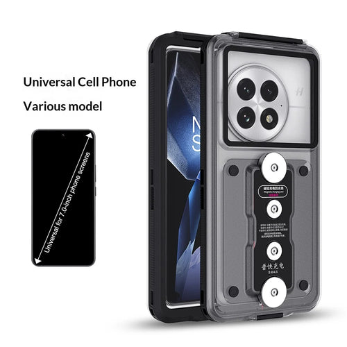 G82F IPX8 Waterproof Case for 5.4 - 7.0 Inch Phone Cover with Magnetic Charging Plate and Stand - Black - 1