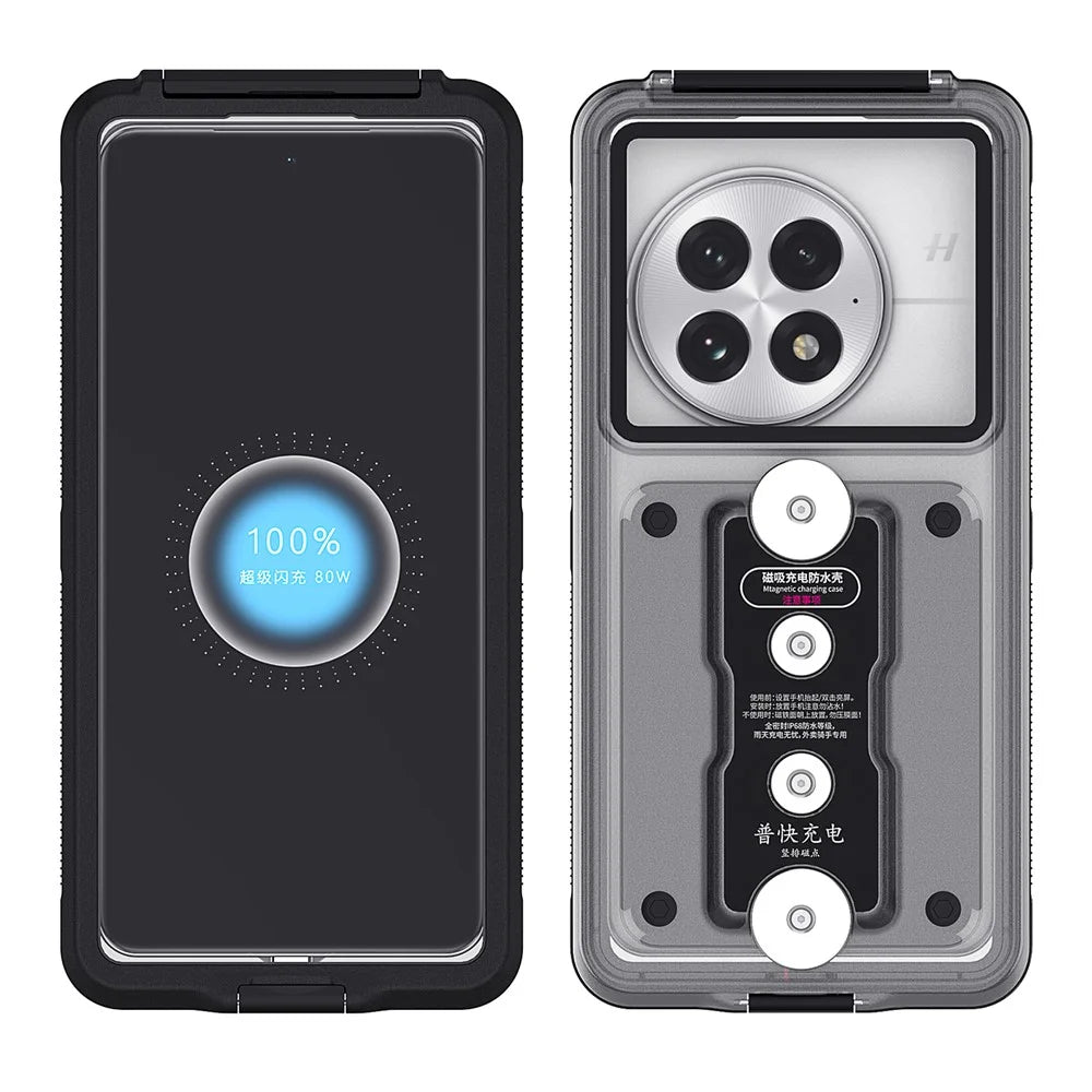 G82F IPX8 Waterproof Case for 5.4 - 7.0 Inch Phone Cover with Magnetic Charging Plate and Stand - Black - 2