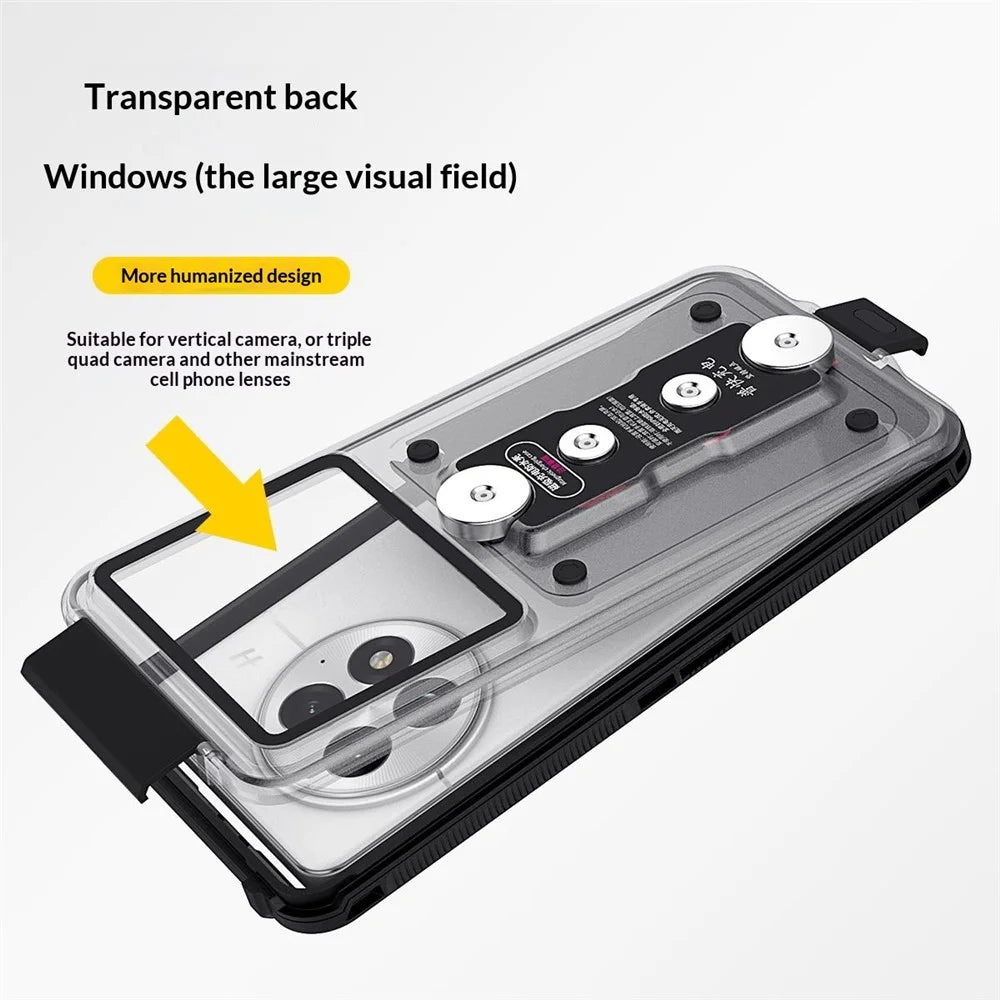 G82F IPX8 Waterproof Case for 5.4 - 7.0 Inch Phone Cover with Magnetic Charging Plate and Stand - Black - 5