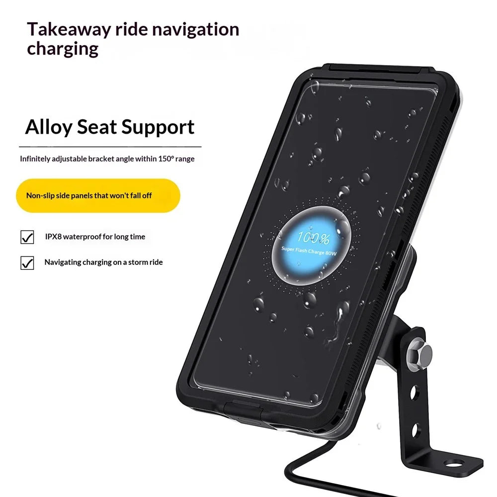 G82F IPX8 Waterproof Case for 5.4 - 7.0 Inch Phone Cover with Magnetic Charging Plate and Stand - Black - 6
