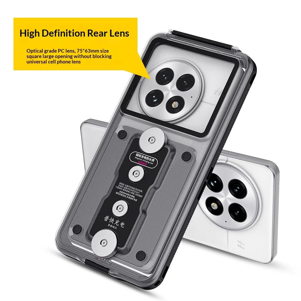 G82F IPX8 Waterproof Case for 5.4 - 7.0 Inch Phone Cover with Magnetic Charging Plate and Stand - Black - 7