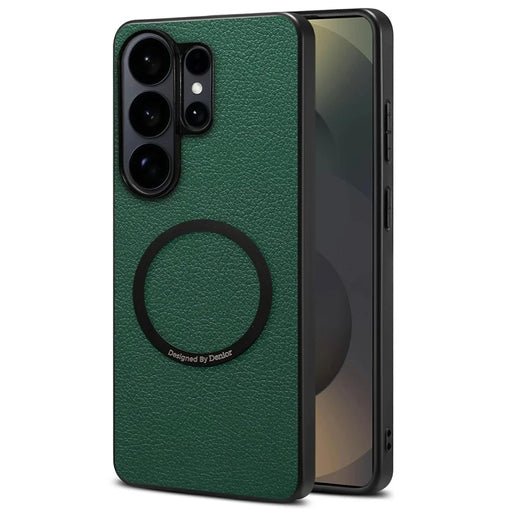 DENIOR A08+1 For Samsung Galaxy S25 Ultra Magnetic Case Calf Texture Leather + PC + TPU Phone Cover - Green - 1