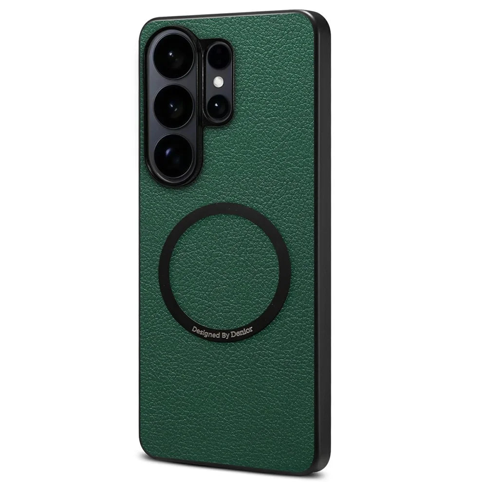 DENIOR A08+1 For Samsung Galaxy S26 Ultra Magnetic Case Calf Texture Leather + PC + TPU Phone Cover - Green - 2