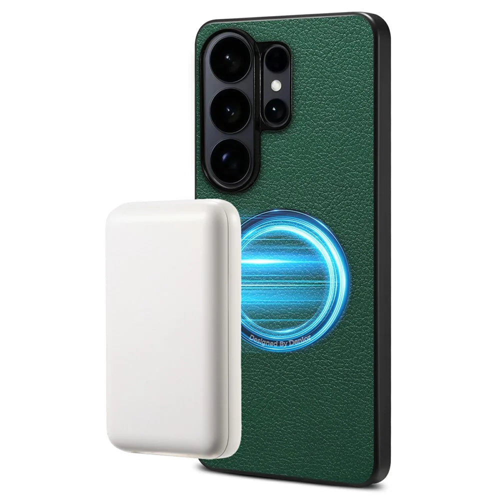 DENIOR A08+1 For Samsung Galaxy S26 Ultra Magnetic Case Calf Texture Leather + PC + TPU Phone Cover - Green - 4