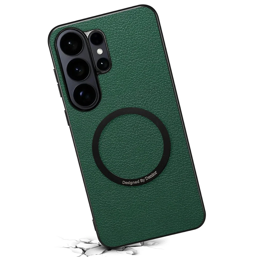 DENIOR A08+1 For Samsung Galaxy S26 Ultra Magnetic Case Calf Texture Leather + PC + TPU Phone Cover - Green - 5