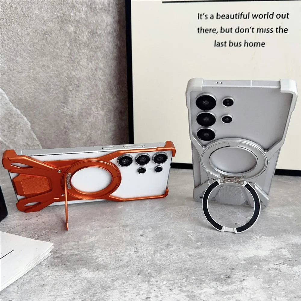 For Samsung Galaxy S26 Ultra Case Racing Car Style Magnetic Ring Kickstand Heat Dissipation Hollow Phone Cover - Orange - 2
