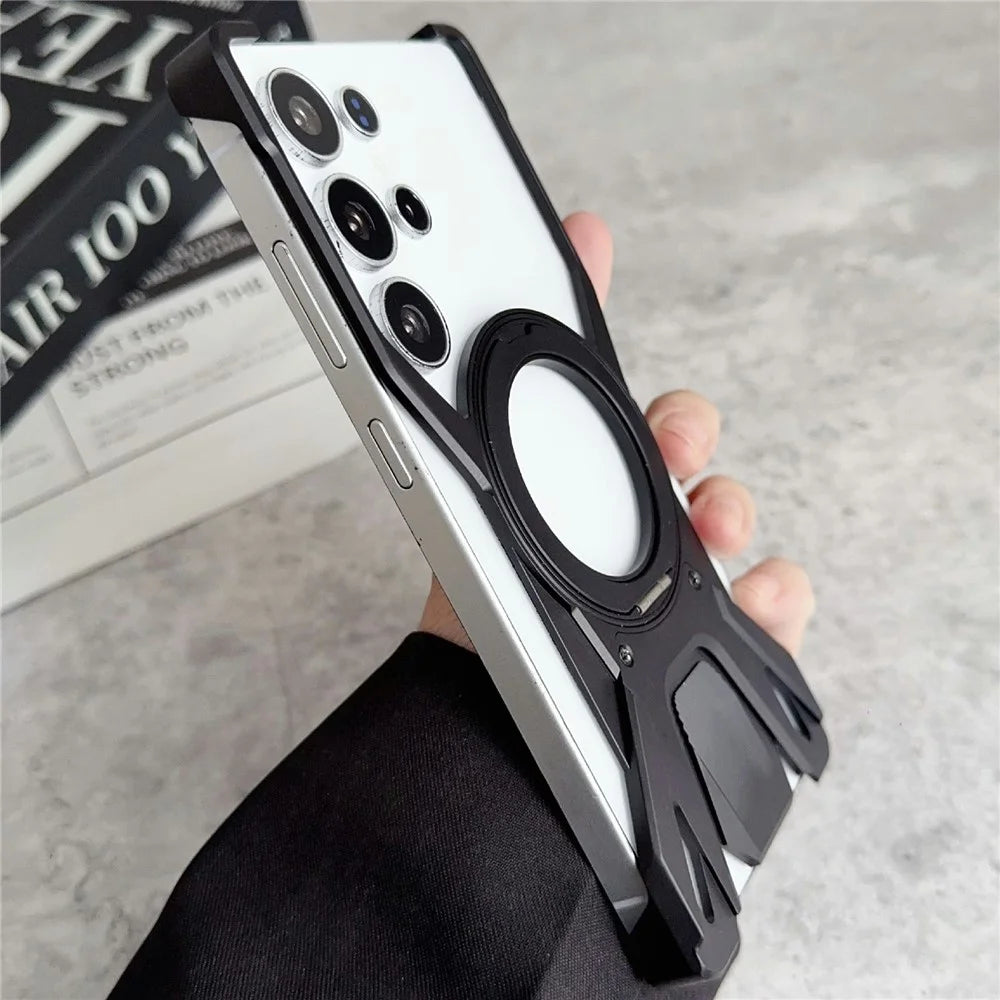 For Samsung Galaxy S26 Ultra Case Racing Car Style Magnetic Ring Kickstand Heat Dissipation Hollow Phone Cover - Orange - 6