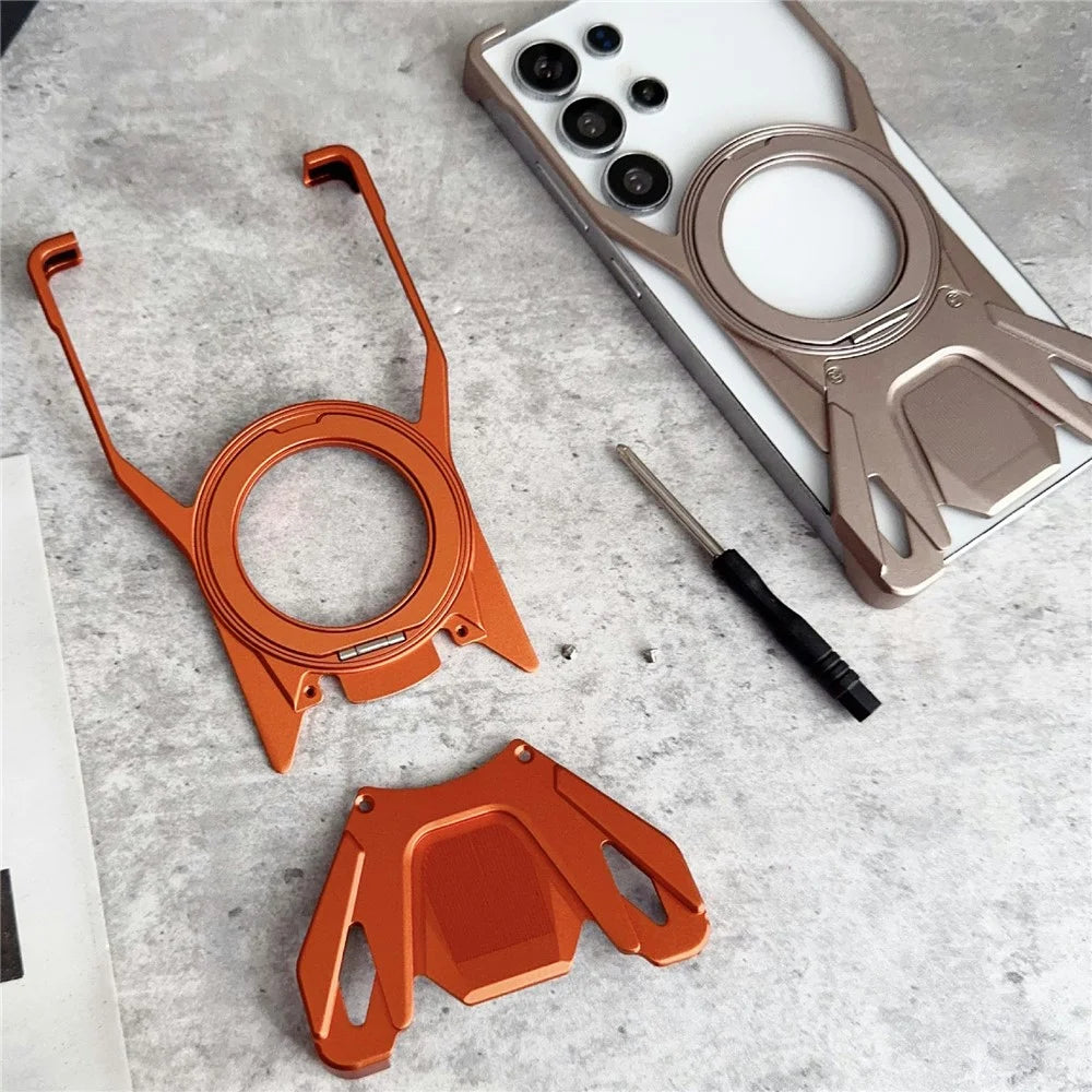 For Samsung Galaxy S26 Ultra Case Racing Car Style Magnetic Ring Kickstand Heat Dissipation Hollow Phone Cover - Orange - 7