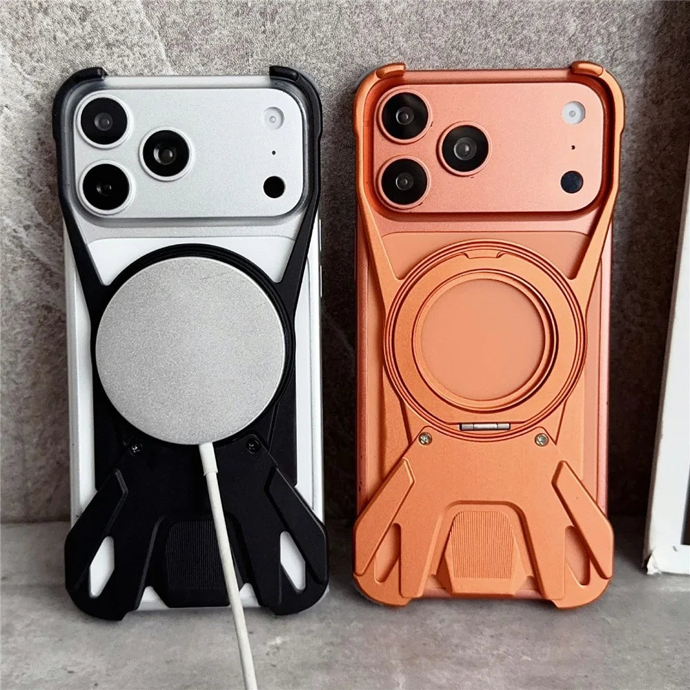 For iPhone 17 Pro Max Case Racing Car Style Magnetic Ring Kickstand Heat Dissipation Hollow Phone Cover - Orange - 3