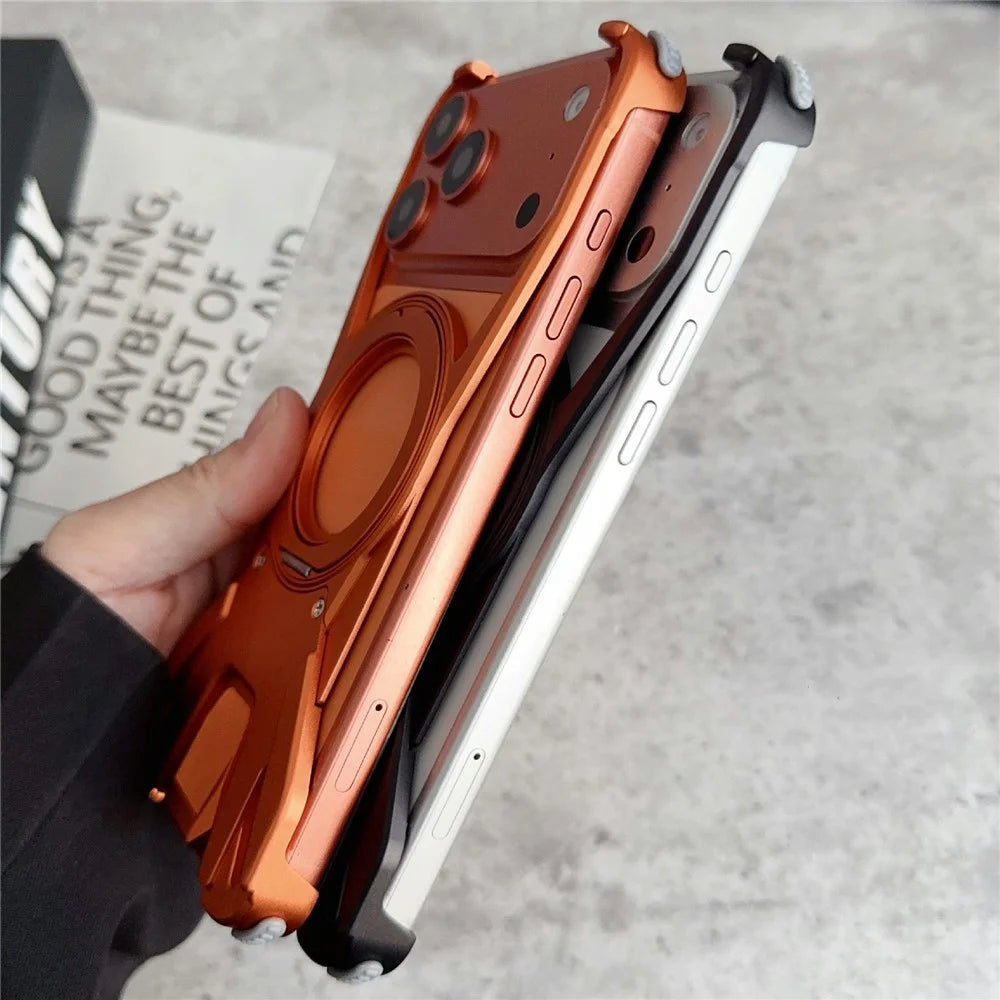 For iPhone 17 Pro Max Case Racing Car Style Magnetic Ring Kickstand Heat Dissipation Hollow Phone Cover - Orange - 4