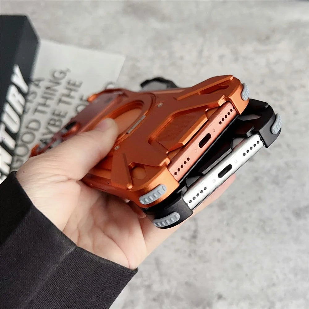 For iPhone 17 Pro Max Case Racing Car Style Magnetic Ring Kickstand Heat Dissipation Hollow Phone Cover - Orange - 5