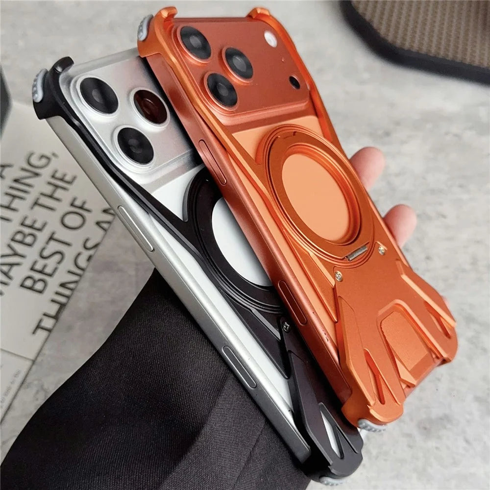 For iPhone 17 Pro Max Case Racing Car Style Magnetic Ring Kickstand Heat Dissipation Hollow Phone Cover - Orange - 6