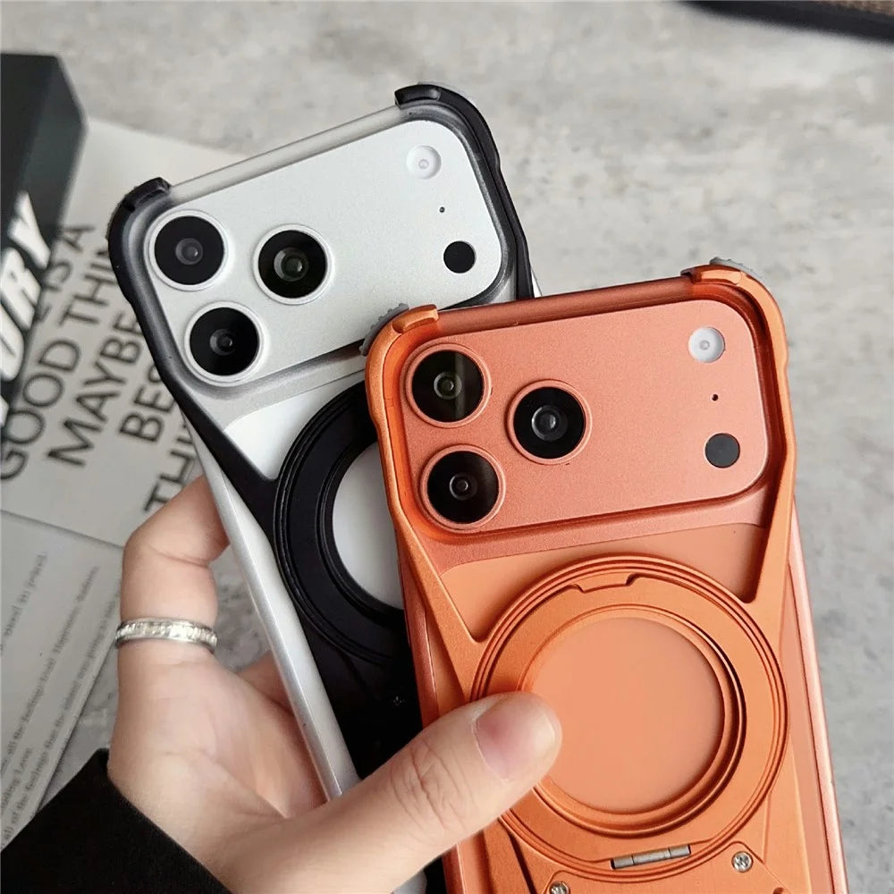 For iPhone 17 Pro Max Case Racing Car Style Magnetic Ring Kickstand Heat Dissipation Hollow Phone Cover - Orange - 7