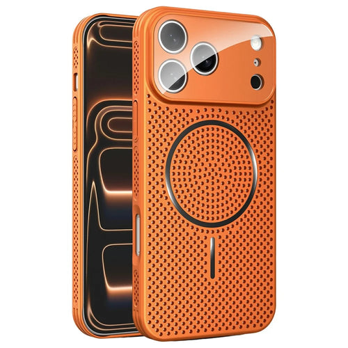For iPhone 17 Pro Case Heat Dissipation PC + Aluminium Alloy Cooling Phone Cover with Lens Protector - Orange - 1