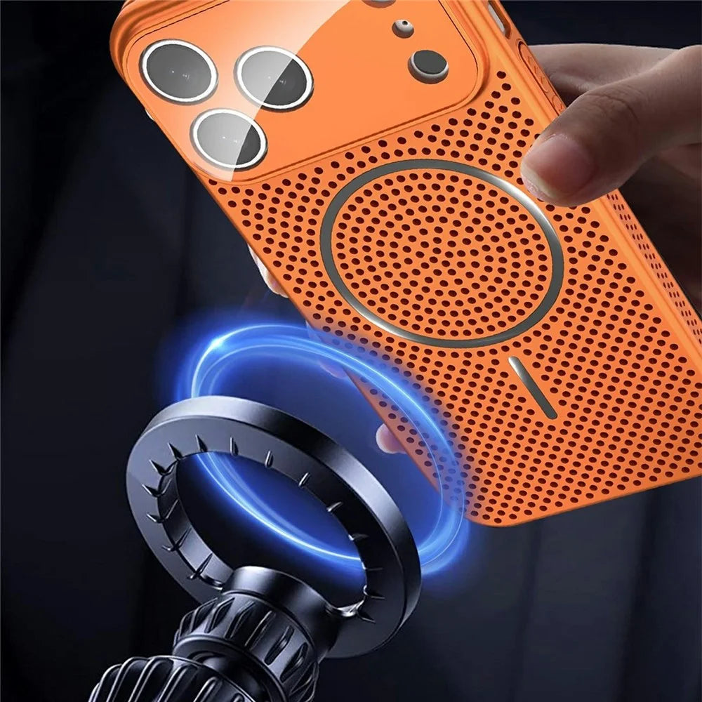 For iPhone 17 Pro Case Heat Dissipation PC + Aluminium Alloy Cooling Phone Cover with Lens Protector - Orange - 2