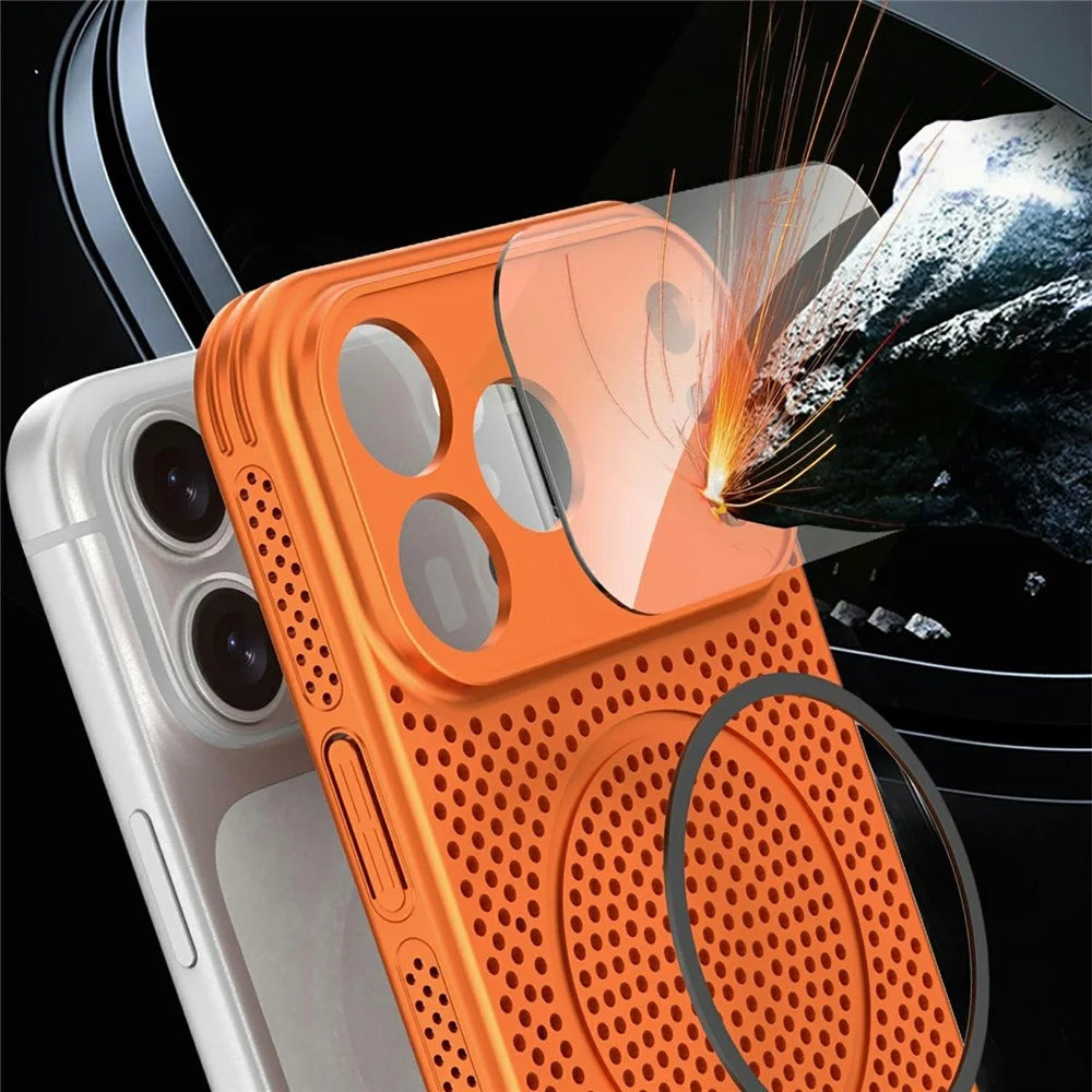 For iPhone 17 Pro Case Heat Dissipation PC + Aluminium Alloy Cooling Phone Cover with Lens Protector - Orange - 3