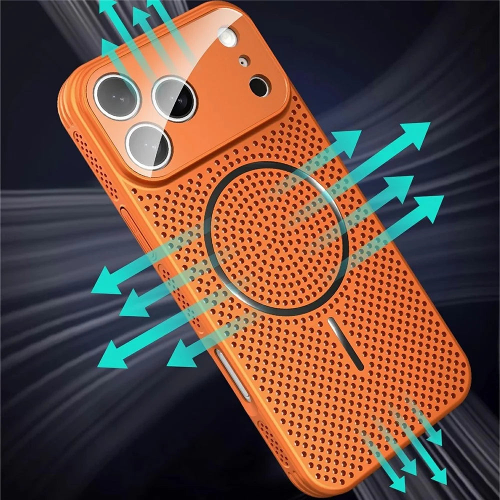 For iPhone 17 Pro Case Heat Dissipation PC + Aluminium Alloy Cooling Phone Cover with Lens Protector - Orange - 4