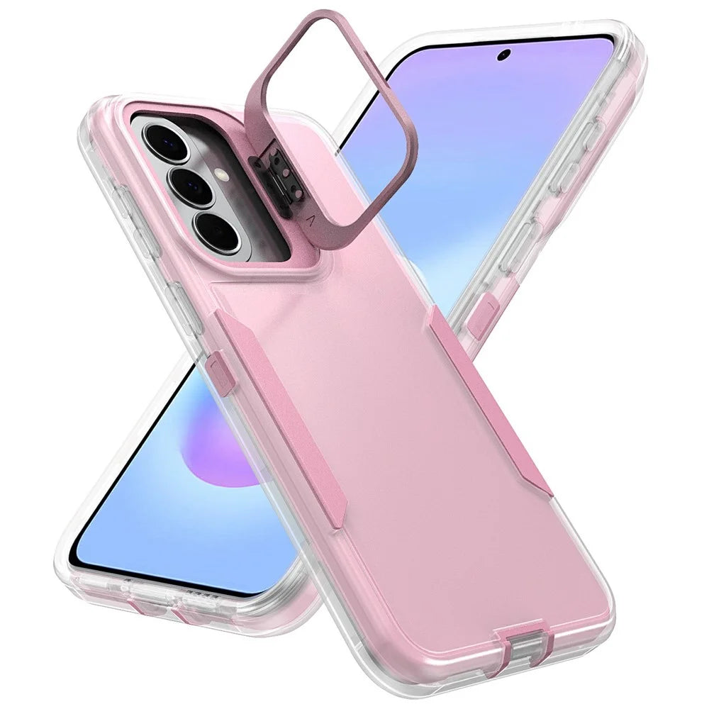 For Samsung Galaxy A37 5G  /  A36 5G  /  A56 5G Case TPU + PC Hybrid Phone Cover with Alloy Lens Frame Kickstand - Transparent  /  Pink - 2