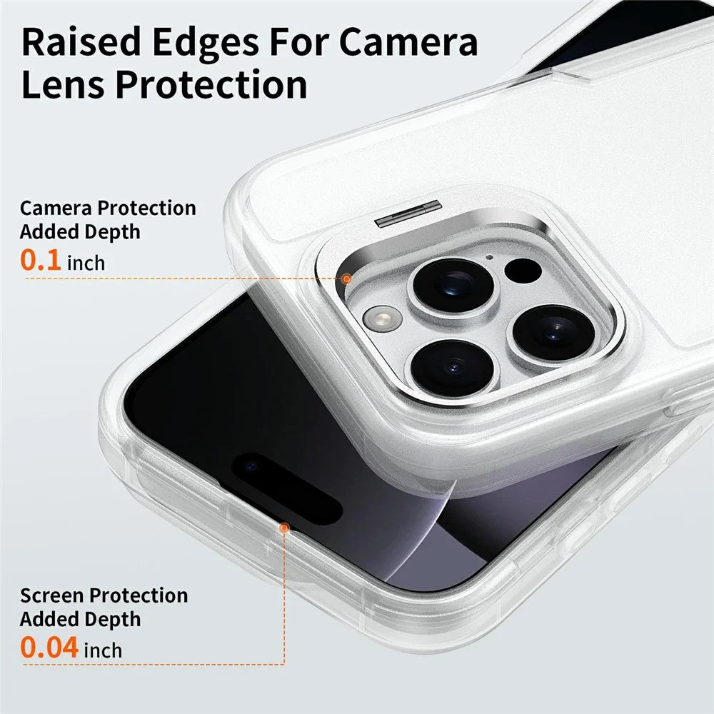 For iPhone 16 Pro Case TPU + PC Hybrid Phone Cover with Alloy Lens Frame Kickstand - Transparent  /  White - 5