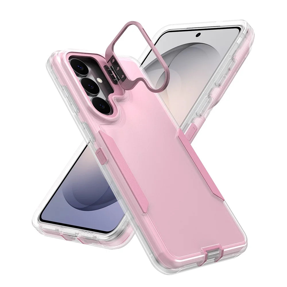 For Samsung Galaxy S26+ Case TPU + PC Hybrid Phone Cover with Alloy Lens Frame Kickstand - Transparent  /  Pink - 2
